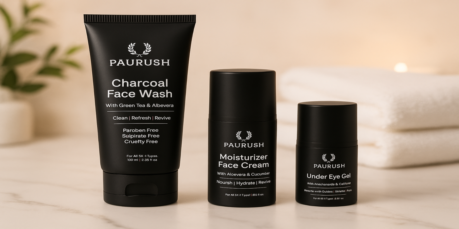Paurush products with original shapes on spa background