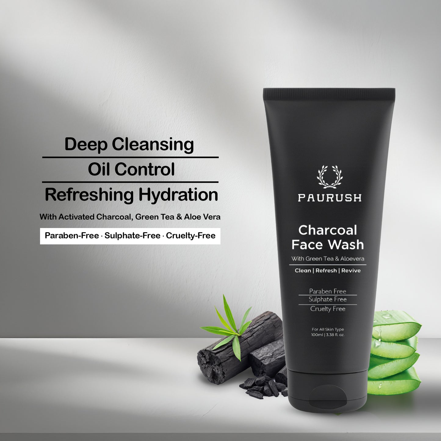 PAURUSH charcoal face wash for men - product photo