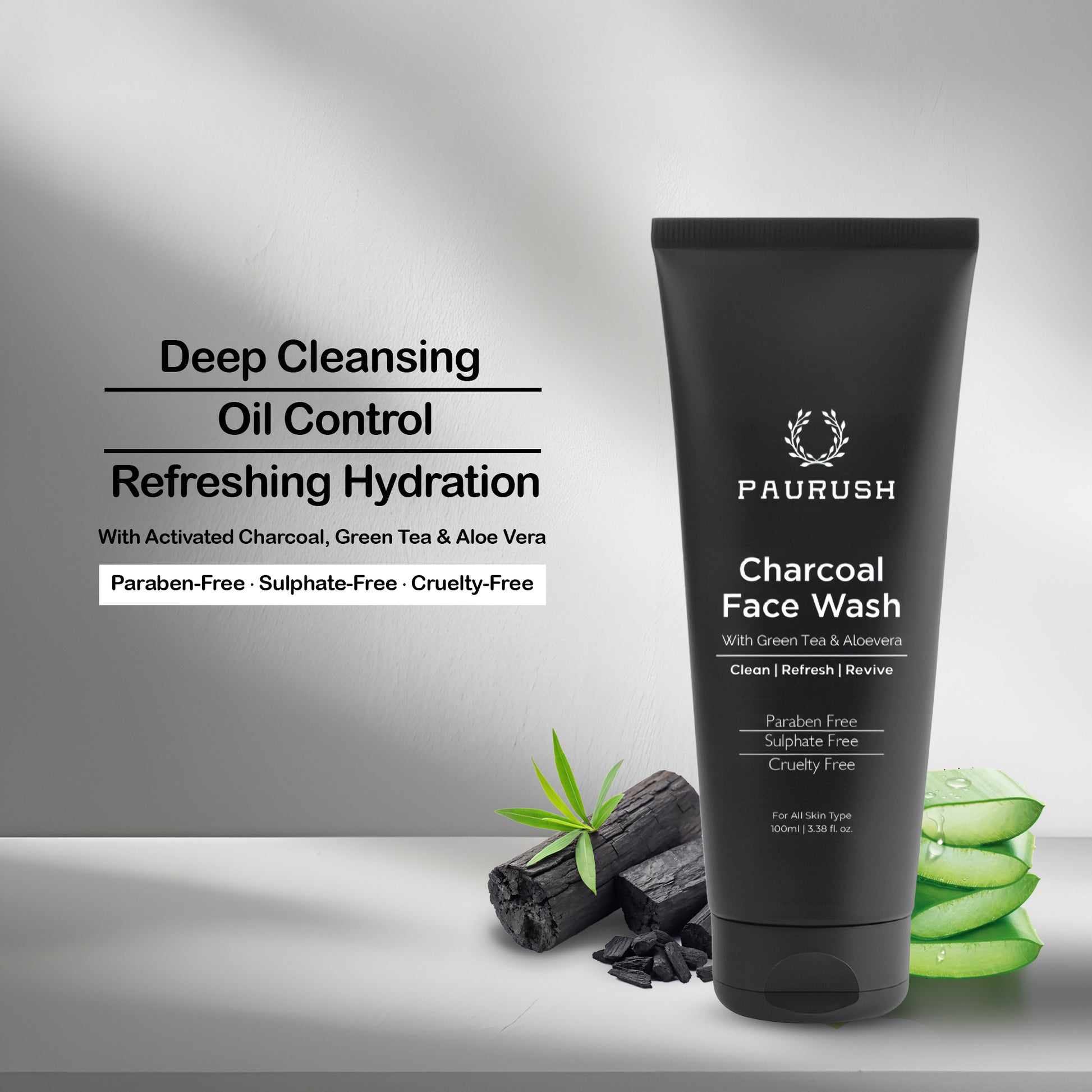 PAURUSH charcoal face wash for men - product photo
