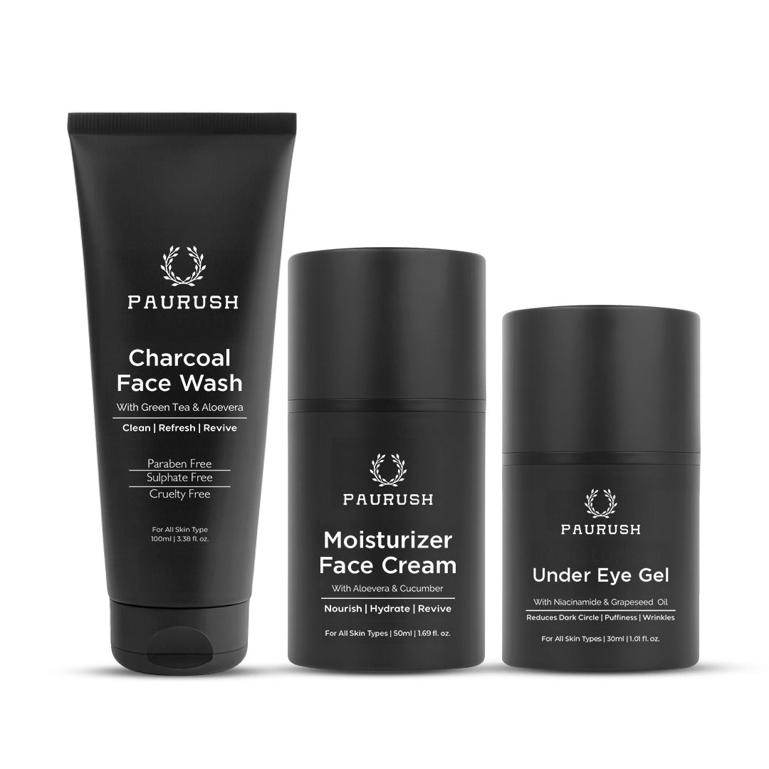 PAURUSH Complete Routine - face wash, moisturizer and under eye gel set