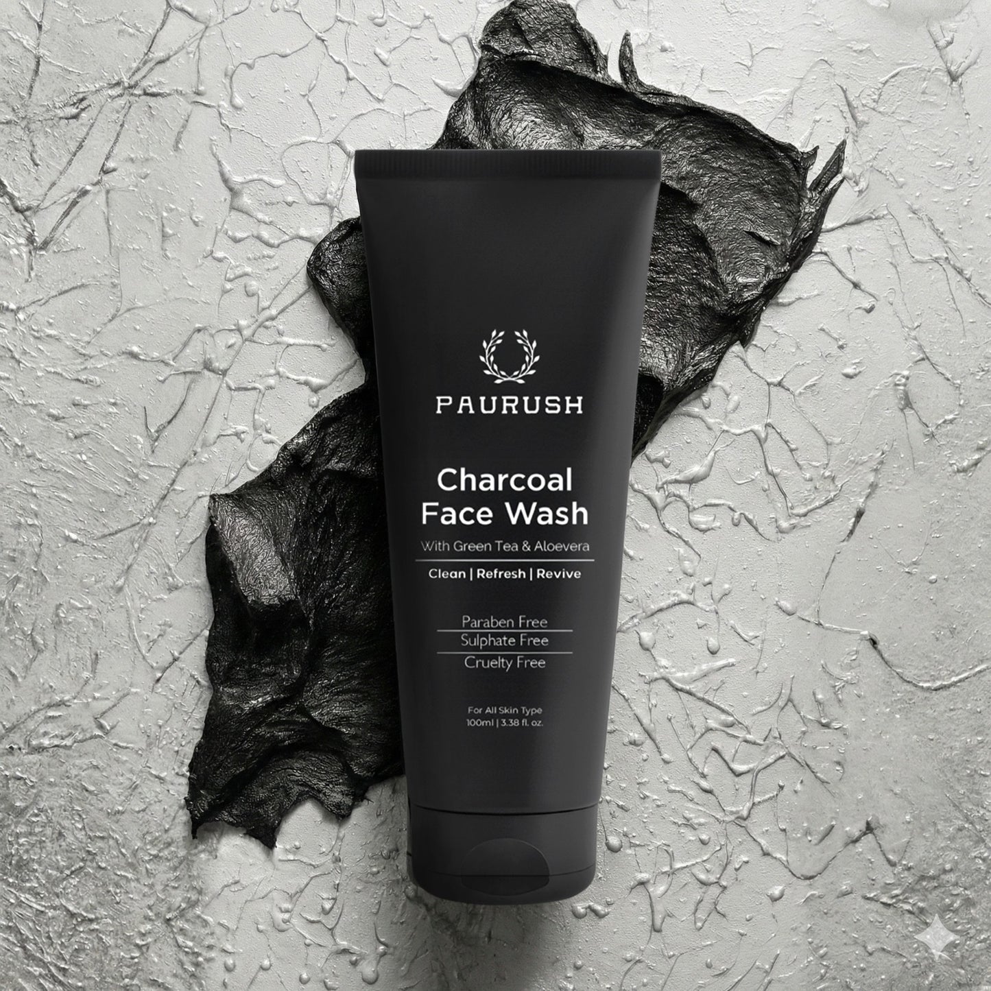 PAURUSH charcoal face wash bottle close-up