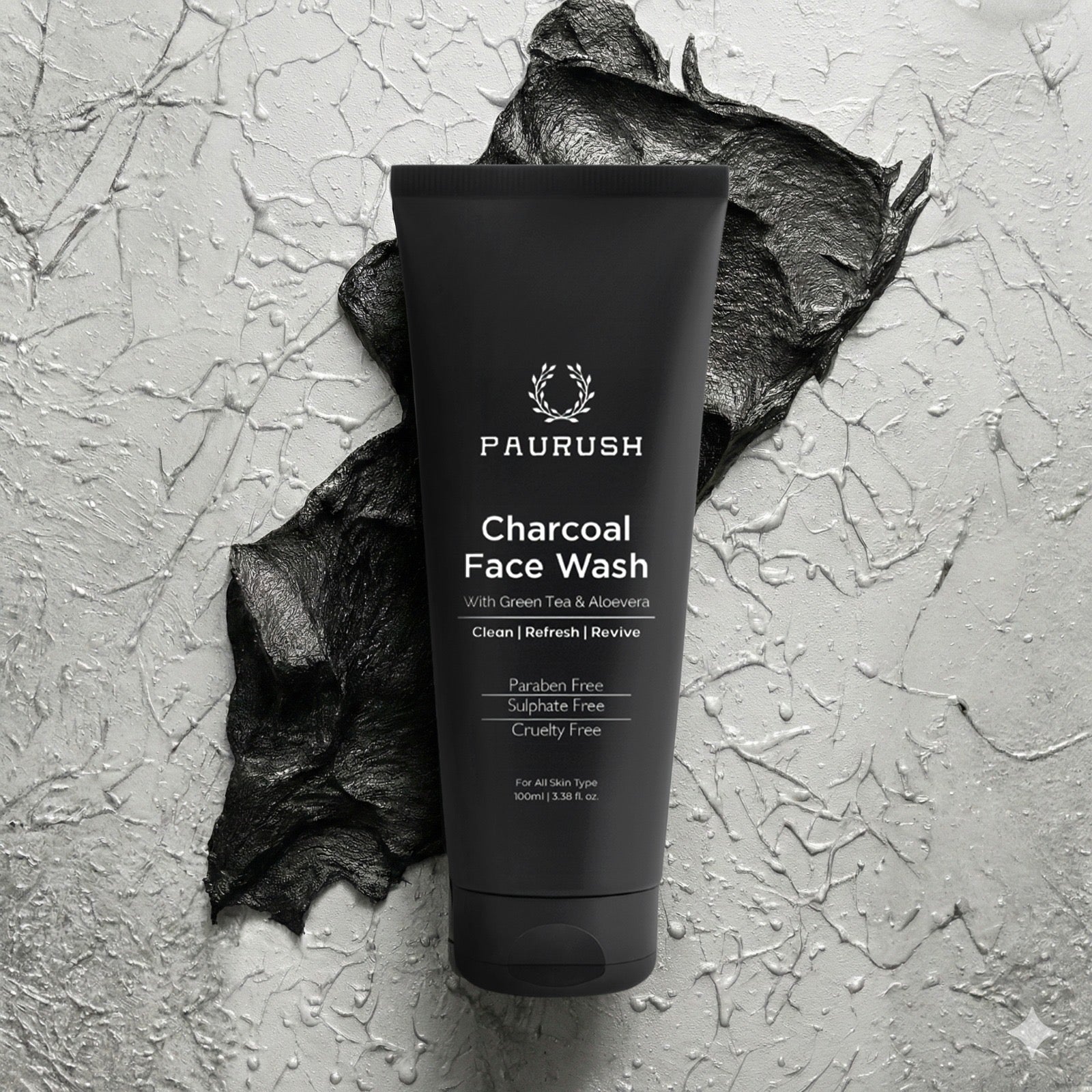PAURUSH charcoal face wash bottle close-up