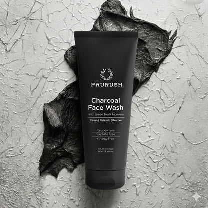PAURUSH charcoal face wash bottle close-up